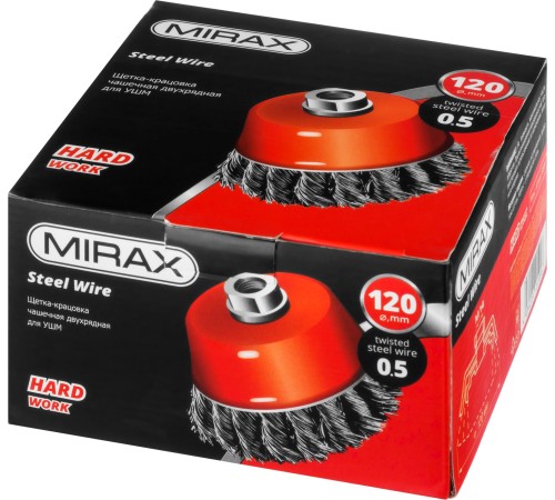MIRAX d 120 мм, щетка-крацовка чашечная для УШМ 35104-120-2 MIRAX d 120 мм, щетка-крацовка чашечная для УШМ 35104-120-2