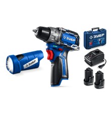 ЗУБР КОМПАКТ #4, набор: дрель-шуруповерт + LED фонарь, BRUSHLESS, 12 В, 45 Н·м, 2 АКБ тип Т7 (2 А·ч), кейс, Профессионал (DB-121-22F)
