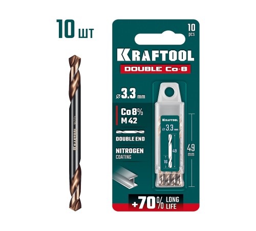 KRAFTOOL DOUBLE Сo-8 3.3х49мм, Сверло двухстороннее по металлу, сталь M42(+8%Co), класс А (29654-3.3-10) KRAFTOOL DOUBLE Сo-8 3.3х49мм, Сверло двухстороннее по металлу, сталь M42(+8%Co), класс А (29654-3.3-10)