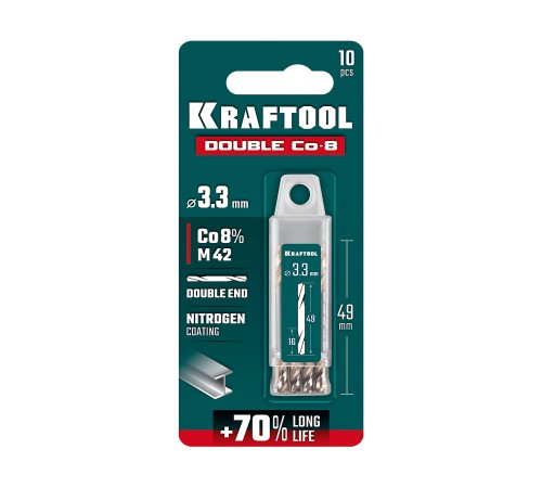 KRAFTOOL DOUBLE Сo-8 3.3х49мм, Сверло двухстороннее по металлу, сталь M42(+8%Co), класс А (29654-3.3-10) KRAFTOOL DOUBLE Сo-8 3.3х49мм, Сверло двухстороннее по металлу, сталь M42(+8%Co), класс А (29654-3.3-10)