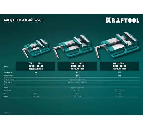 KRAFTOOL 75 мм, станочные сверлильные тиски (32715-75) KRAFTOOL 75 мм, станочные сверлильные тиски (32715-75)