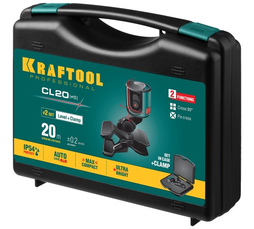 KRAFTOOL линейный лазерный нивелир с держателем в кейсе CL-20 #5 34700-5 Professional KRAFTOOL линейный лазерный нивелир с держателем в кейсе CL-20 #5 34700-5 Professional
