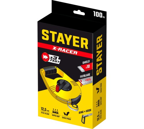 STAYER RACER 100 м геодезическая стальная мерная лента (34186-100) STAYER RACER 100 м геодезическая стальная мерная лента (34186-100)