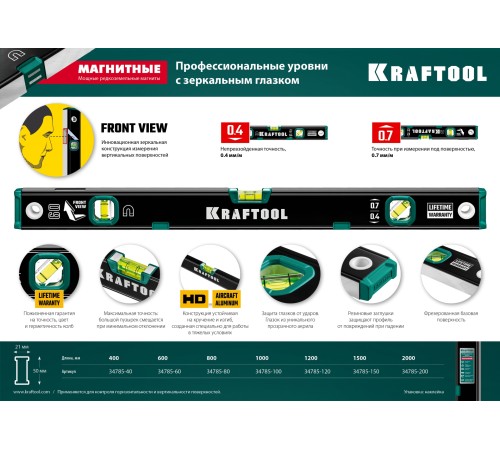 Kraftool 2000 мм, магнитный уровень с зеркальным глазком GRAND-M 34785-200 Kraftool 2000 мм, магнитный уровень с зеркальным глазком GRAND-M 34785-200