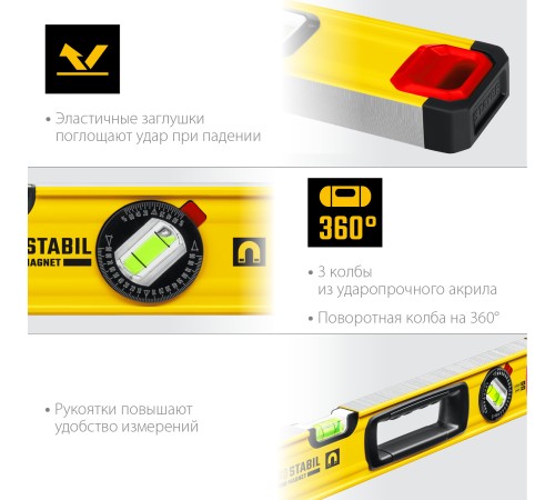 STAYER PRO STABIL, 1500 мм, усиленный профиль, магнитный уровень с поворотным глазком, Professional (3480-150)