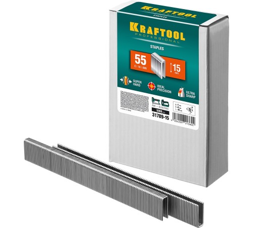 KRAFTOOL скобы тип 55, 15 мм, скобы для степлера узкие 31789-15 KRAFTOOL скобы тип 55, 15 мм, скобы для степлера узкие 31789-15
