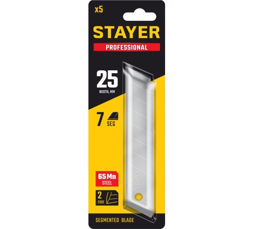 STAYER 25 мм, 5 шт., лезвия сегментированные 09179-S5 STAYER 25 мм, 5 шт., лезвия сегментированные 09179-S5
