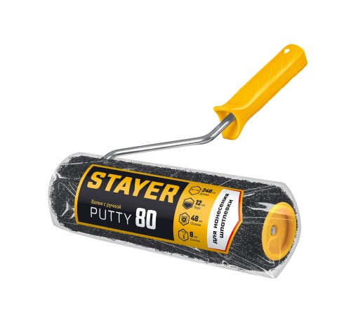 STAYER PUTTY 80 мм, 240 мм, 8 мм ручка, валик для шпатлевки, PROFESSIONAL (03642-24) STAYER PUTTY 80 мм, 240 мм, 8 мм ручка, валик для шпатлевки, PROFESSIONAL (03642-24)