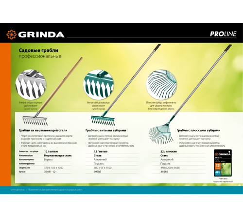 GRINDA 12 витых зубцов, грабли из нержавеющей стали PROLine 39481-12