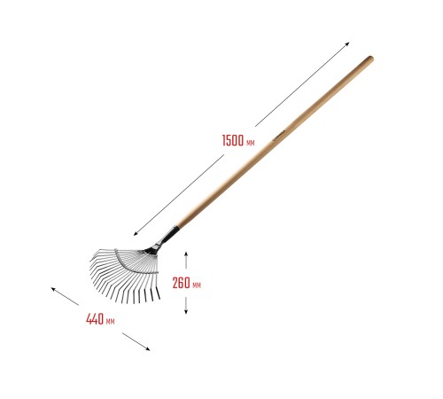 GRINDA 400x220x1500 мм, 22 круглых зубца, грабли садовые веерные 39593