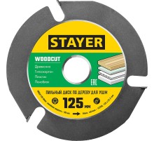 STAYER WOODCUT, 125 х 22.2 мм, 3 резца, для УШМ, пильный диск по дереву (36854-125)