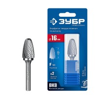 ЗУБР 16х25 мм, тип F (парабола с закругленным углом, радиус 4.0 мм), хв-к 6 мм, твердосплавная борфреза, ПРОФЕССИОНАЛ (28805-16-25)