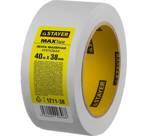 STAYER 38 мм, 40 м, до +80° С, лента малярная 1211-38 STAYER 38 мм, 40 м, до +80° С, лента малярная 1211-38