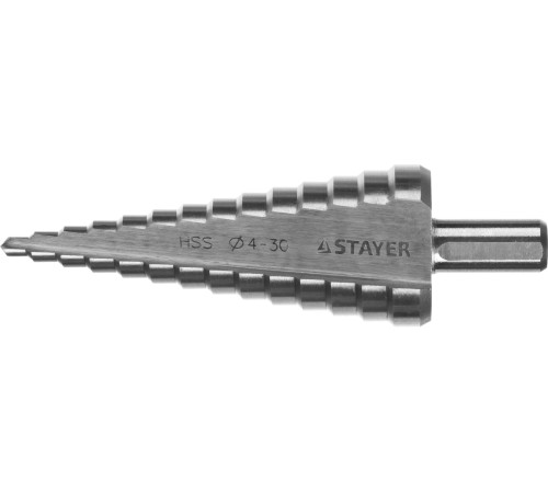 STAYER 4-30 мм, 14 ступеней, HSS, сверло ступенчатое 29660-4-30-14 STAYER 4-30 мм, 14 ступеней, HSS, сверло ступенчатое 29660-4-30-14