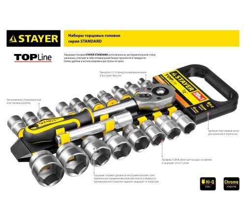 STAYER 12 шт., набор торцовых головок 27750-H12 STAYER 12 шт., набор торцовых головок 27750-H12
