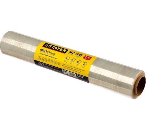STAYER 0.45 х 142 м, 17 мкм, стрейч пленка упаковочная MAXProtect 12610-450 STAYER 0.45 х 142 м, 17 мкм, стрейч пленка упаковочная MAXProtect 12610-450