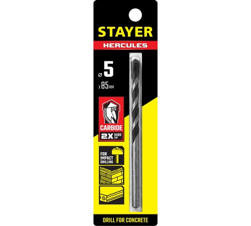 STAYER 5 x 85 мм, сверло по бетону HERCULES 2915-085-05_z01 PROFESSIONAL STAYER 5 x 85 мм, сверло по бетону HERCULES 2915-085-05_z01 PROFESSIONAL