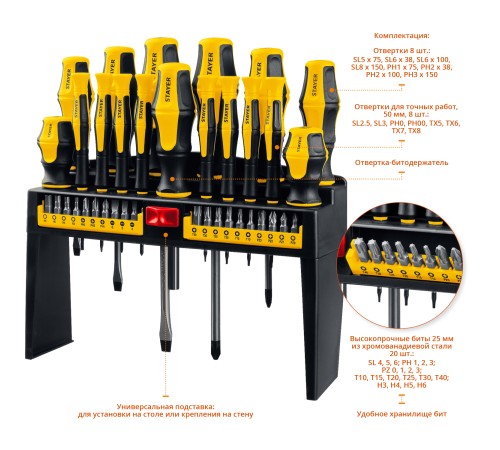 STAYER 37 шт, набор отверток реверсивных 25312-H37