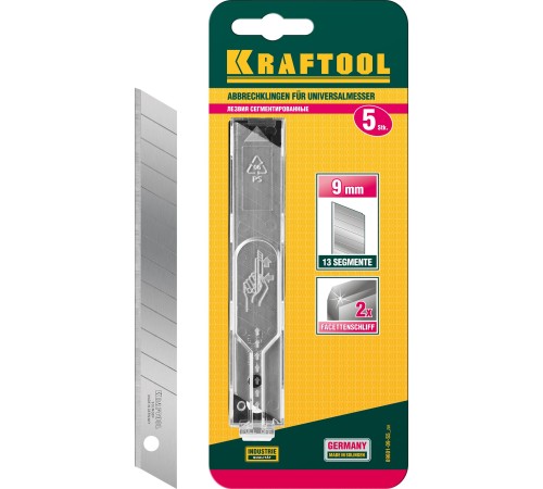 KRAFTOOL 9 мм, 5 шт, Сегментированные лезвия (09601-09-S5) KRAFTOOL 9 мм, 5 шт, Сегментированные лезвия (09601-09-S5)