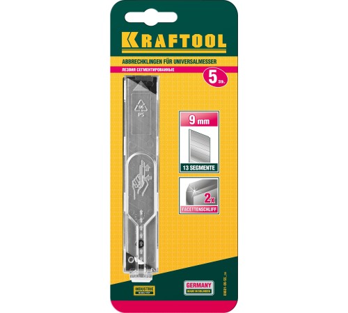 KRAFTOOL 9 мм, 5 шт, Сегментированные лезвия (09601-09-S5) KRAFTOOL 9 мм, 5 шт, Сегментированные лезвия (09601-09-S5)