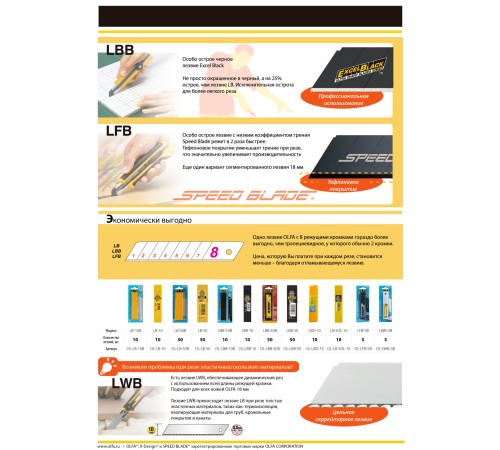 OLFA 18 мм, 10 шт., лезвия сегментированные OL-LB-10B