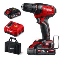 ЗУБР 20 В, 40 Н·м, 2 АКБ LMS (2 А·ч), дрель-шуруповерт, сумка (ДШ-40-22)