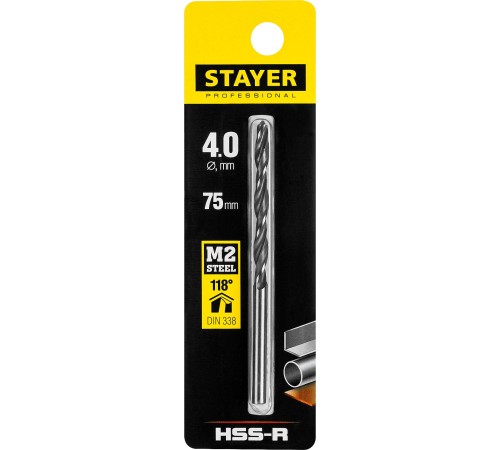 STAYER Ø 4 х 75 мм, сверло спиральное по металлу 29602-4 Professional STAYER Ø 4 х 75 мм, сверло спиральное по металлу 29602-4 Professional
