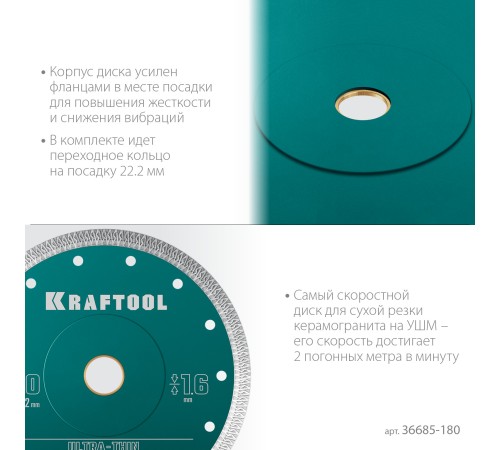 KRAFTOOL ULTRA-THIN 180х1.6 мм ультратонкий алмазный диск (36685-180)