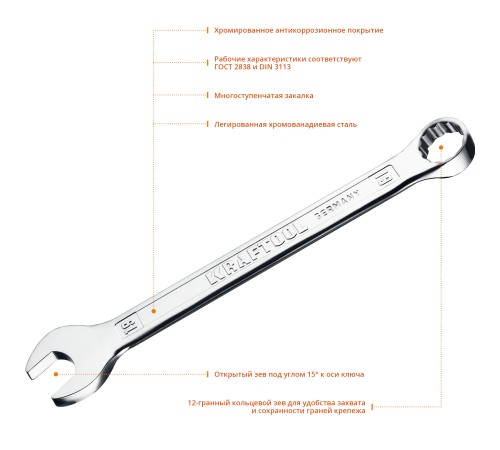 KRAFTOOL 19 мм, комбинированный гаечный ключ 27079-19_z01 KRAFTOOL 19 мм, комбинированный гаечный ключ 27079-19_z01