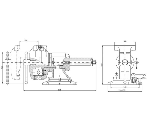 ЗУБР ЭКСПЕРТ-3D, 100 мм, многофункциональные слесарные тиски с поворотом в двух плоскостях на 360°, 32712-100