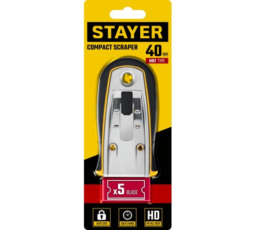 STAYER 40 мм, 5 доп. лезвий, скребок с выдвижным лезвием (08537) STAYER 40 мм, 5 доп. лезвий, скребок с выдвижным лезвием (08537)