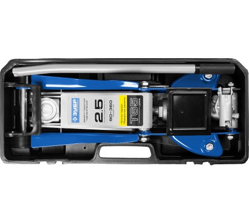 ЗУБР 2,5т, 90-360 мм, домкрат гидравлический подкатной в кейсе T65 43057-2.5-K Профессионал
