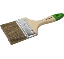 ЗУБР ЛАЗУРЬ, 100 мм, 4″, светлая смешанная щетина, деревянная ручка, плоская кисть (4-01009-100)
