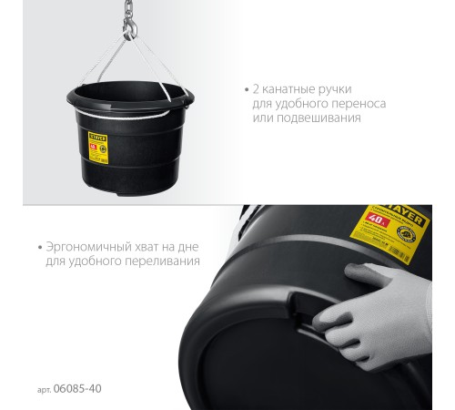 STAYER STRONG, 40 л, с канатными ручками, строительное пластиковое ведро (06085-40)