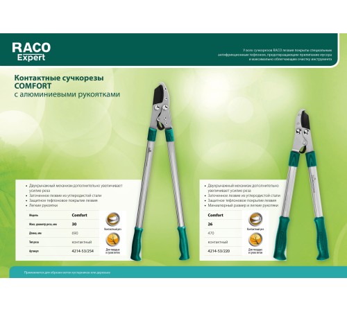 RACO 690 мм, рез до 30 мм, алюминиевые ручки, сучкорез 4214-53/254 RACO 690 мм, рез до 30 мм, алюминиевые ручки, сучкорез 4214-53/254