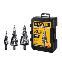 STAYER Pro-Max 3 шт, 4-38мм, винтовая спираль, набор сверл ступенчатых (29661-4-38-H3) STAYER Pro-Max 3 шт, 4-38мм, винтовая спираль, набор сверл ступенчатых (29661-4-38-H3)