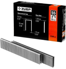 ЗУБР тип 18GA (55/90/C) 25 мм, 2500 шт, скобы для степлера, Профессионал (31855-25)