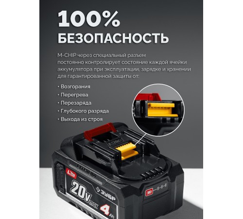 ЗУБР 20 В, 4.0 А·ч, аккумулятор LMS (АКБ-20-4)