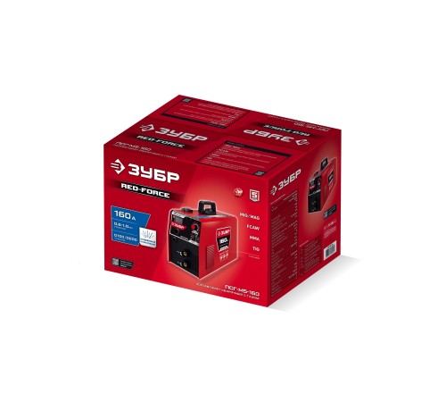 ЗУБР RED FORCE, MIG / MAG, FCAW, MMA, TIG, 160 А, полуавтомат сварочный, с газом / без газа, горелка ПСГ-180 (ПСГ-М5-160)
