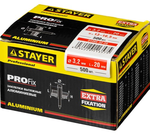 STAYER Pro-FIX, 3.2 х 20 мм, 500 шт, алюминиевые заклепки, Professional (31205-32-20)