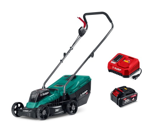 ЗУБР 20 В, 350 мм, 1 АКБ LMS (4 Ач), газонокосилка аккумуляторная бесщеточная (ГКЛ-2035-41)