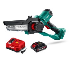 ЗУБР 20 В, 150 мм шина, 1 АКБ LMS (2 Ач), мини-пила цепная аккумуляторная (ПЦБ-2015-21)