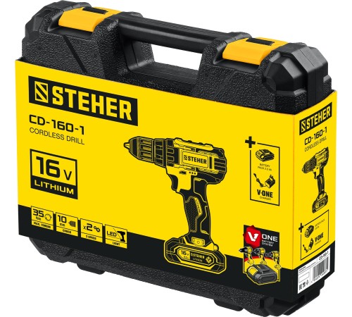 STEHER 16 В, 35 Н·м, 1 АКБ (2 А·ч), дрель-шуруповерт, кейс (CD-160-1)