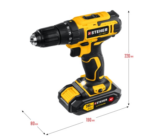 STEHER 16 В, 35 Н·м, 1 АКБ (2 А·ч), дрель-шуруповерт, кейс (CD-160-1)