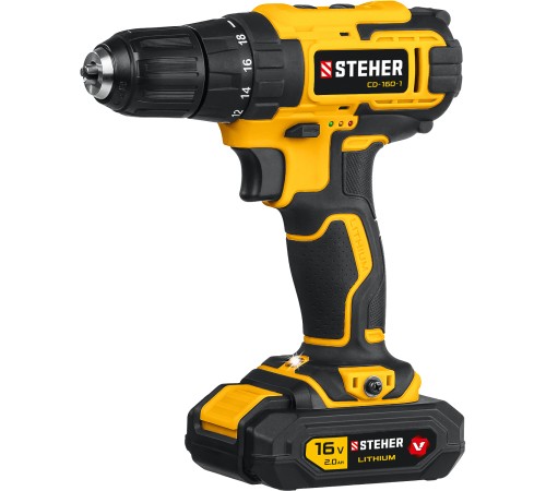 STEHER 16 В, 35 Н·м, 1 АКБ (2 А·ч), дрель-шуруповерт, кейс (CD-160-1)