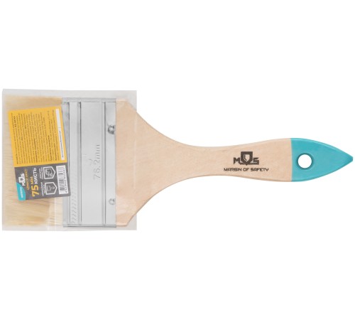 Кисть флейцевая, натур. cветлая щетина, деревянная ручка  3" (75 мм) MOS