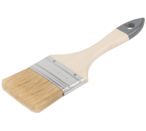 Кисть флейцевая "Лайт", натур. cветлая щетина, деревянная ручка 2,5" (63 мм) КУРС