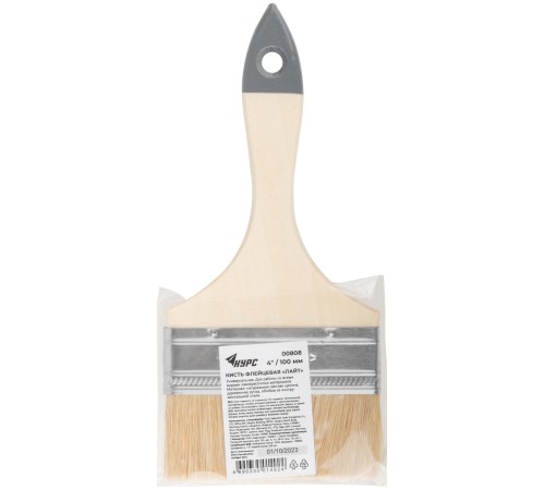 Кисть флейцевая "Лайт", натур. cветлая щетина, деревянная ручка  4" (100 мм) КУРС