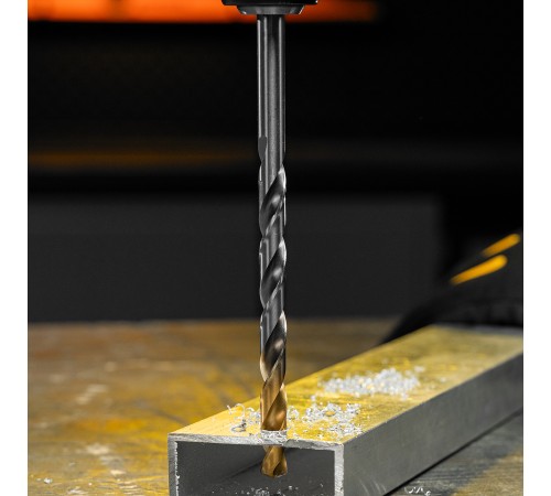 Сверло спиральное по металлу 10 х 184 мм, Р6М5, Golden Tip, удлиненное Denzel