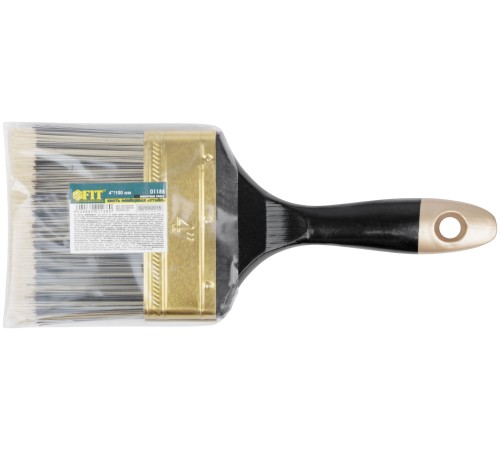 Кисть флейцевая "Стайл", искусственная черно-белая щетина, деревянная ручка  4" (100 мм) FIT IT Кисть флейцевая "Стайл", искусственная черно-белая щетина, деревянная ручка  4" (100 мм) FIT IT